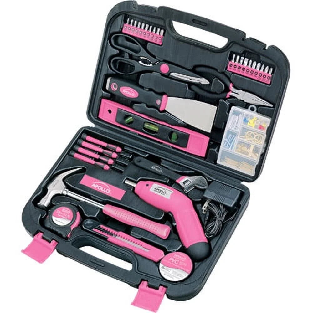 Apollo Tools DT0773N1 135-Piece Household Tool Set Including 3.6V Cordless Screwdriver, Pink