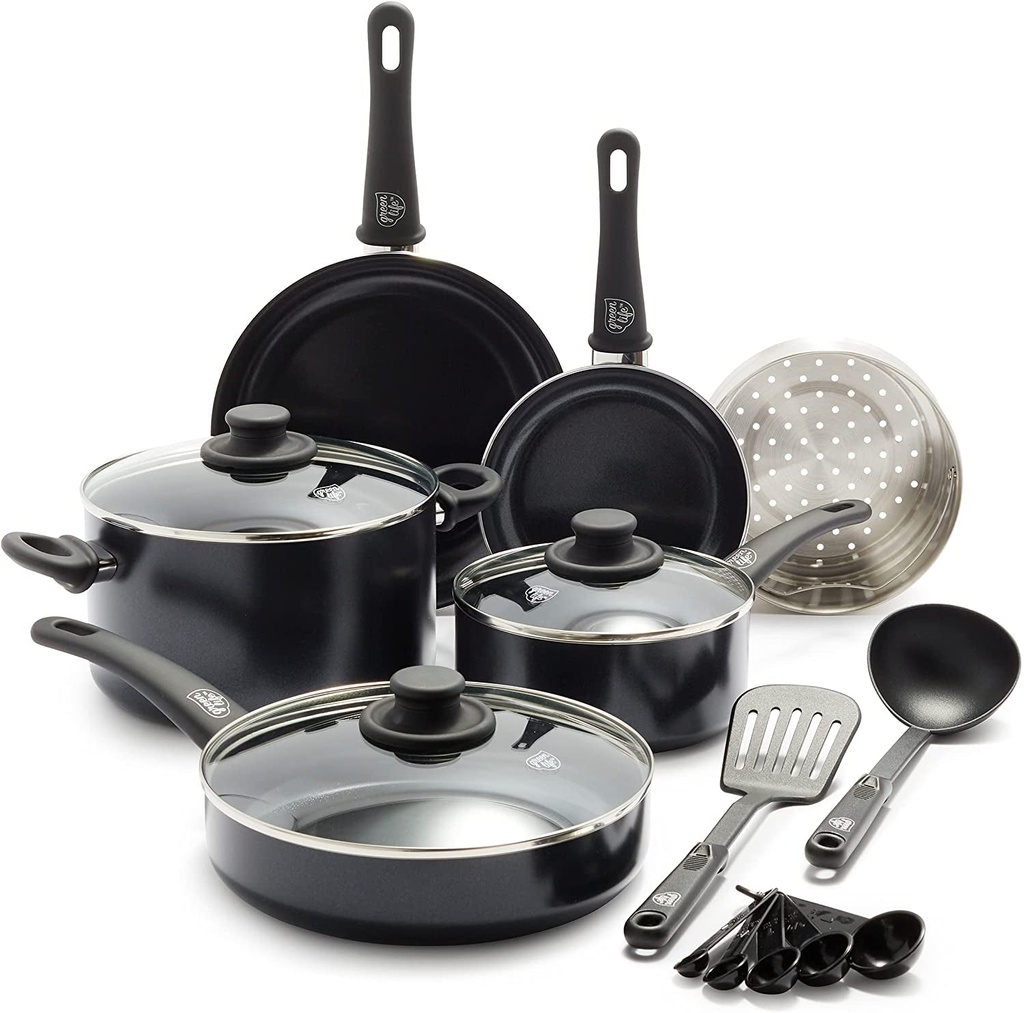 Greenlife Soft Grip Healthy Ceramic Nonstick 12 Piece Cookware Pots and Pans Set