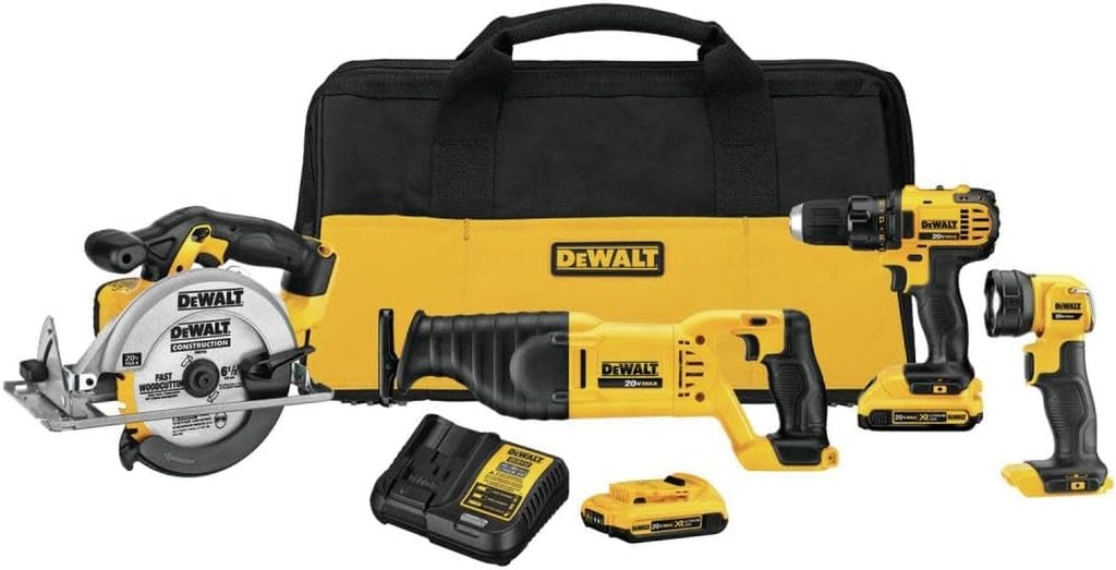 DEWALT 20V MAX Power Tool Combo Kit, 4-Tool Cordless Power Tool Set with 2 Batte