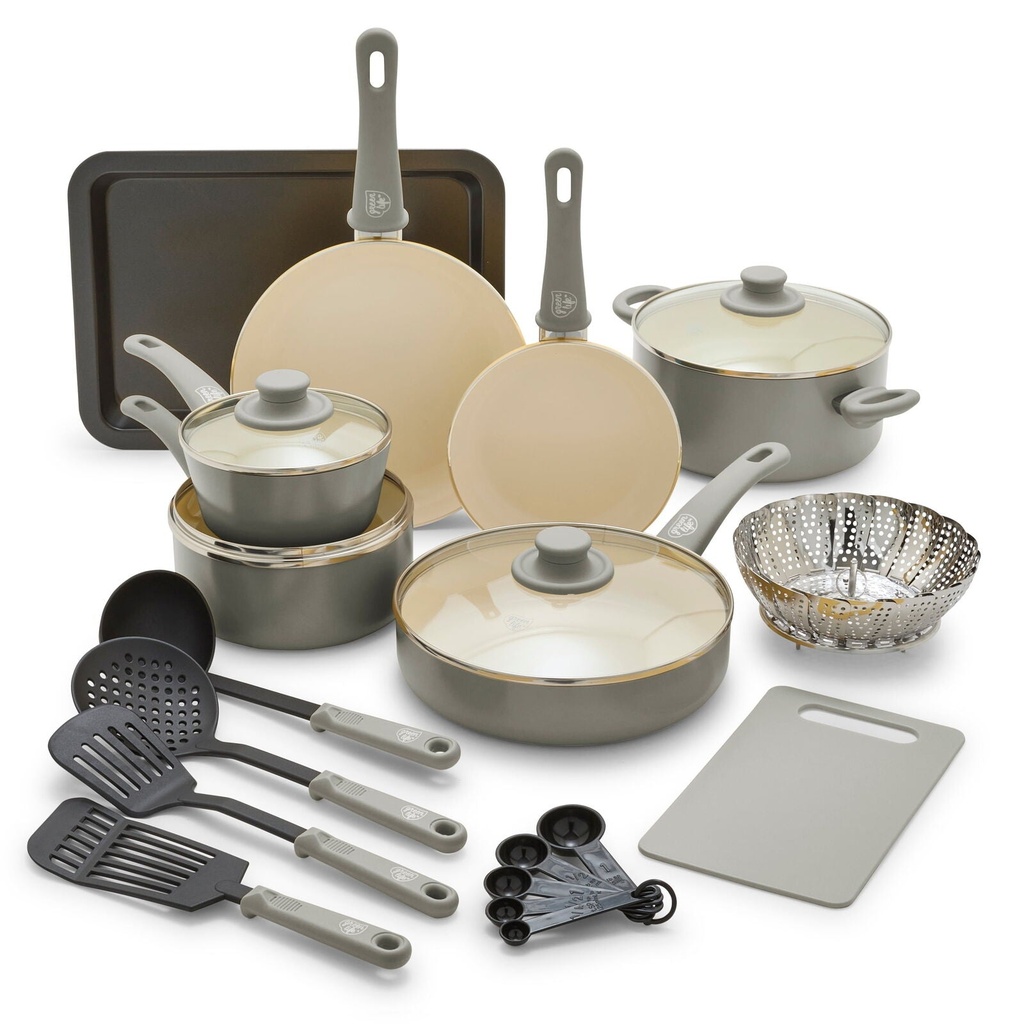 Greenlife 18-Piece Soft Grip Toxin-Free Healthy Ceramic Non-Stick Cookware Set,