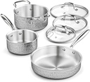 Aufranc Stainless Steel Pots and Pans Set with Glass Lid, 6Pcs Hammered Cookware