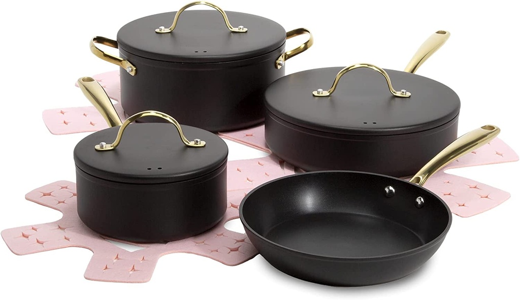 10-Piece, Black Paris Hilton Iconic Nonstick Pots and Pans Set, Multi-Layer Nons