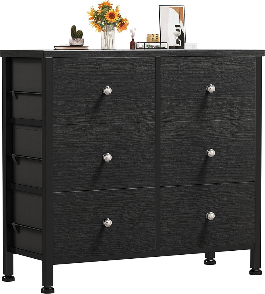 BOLUO Black Dresser for Bedroom 6 Drawer Dressers & Chests of Drawers Small Fabr