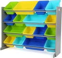 Humble Crew Extra-Large Toy Organizer, 16 Storage Bins, Grey/Blue/Gree