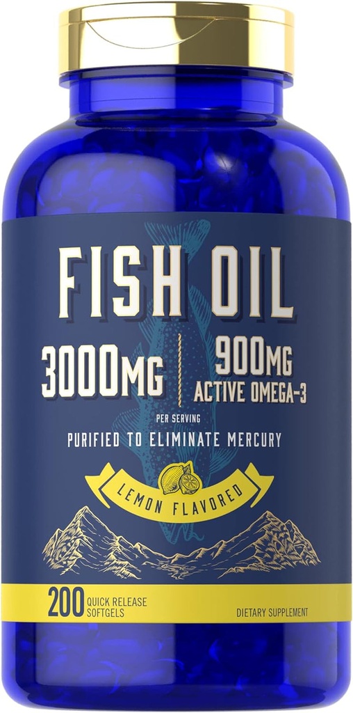 Carlyle Fish Oil 3000Mg | 900Mg Omega 3 | 200 Softgels | Lemon Flavor | Non-Gmo