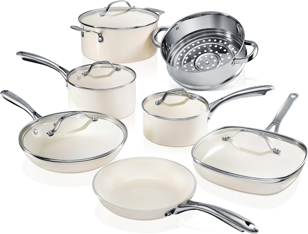 Gotham Steel 12 Pc Ceramic Pots and Pans Set Non Stick, Kitchen Cookware Sets, P