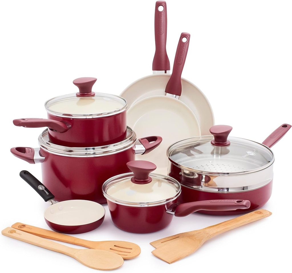 Greenpan Rio Healthy Ceramic Nonstick 16 Piece Cookware Pots and Pans Set, Pfas-