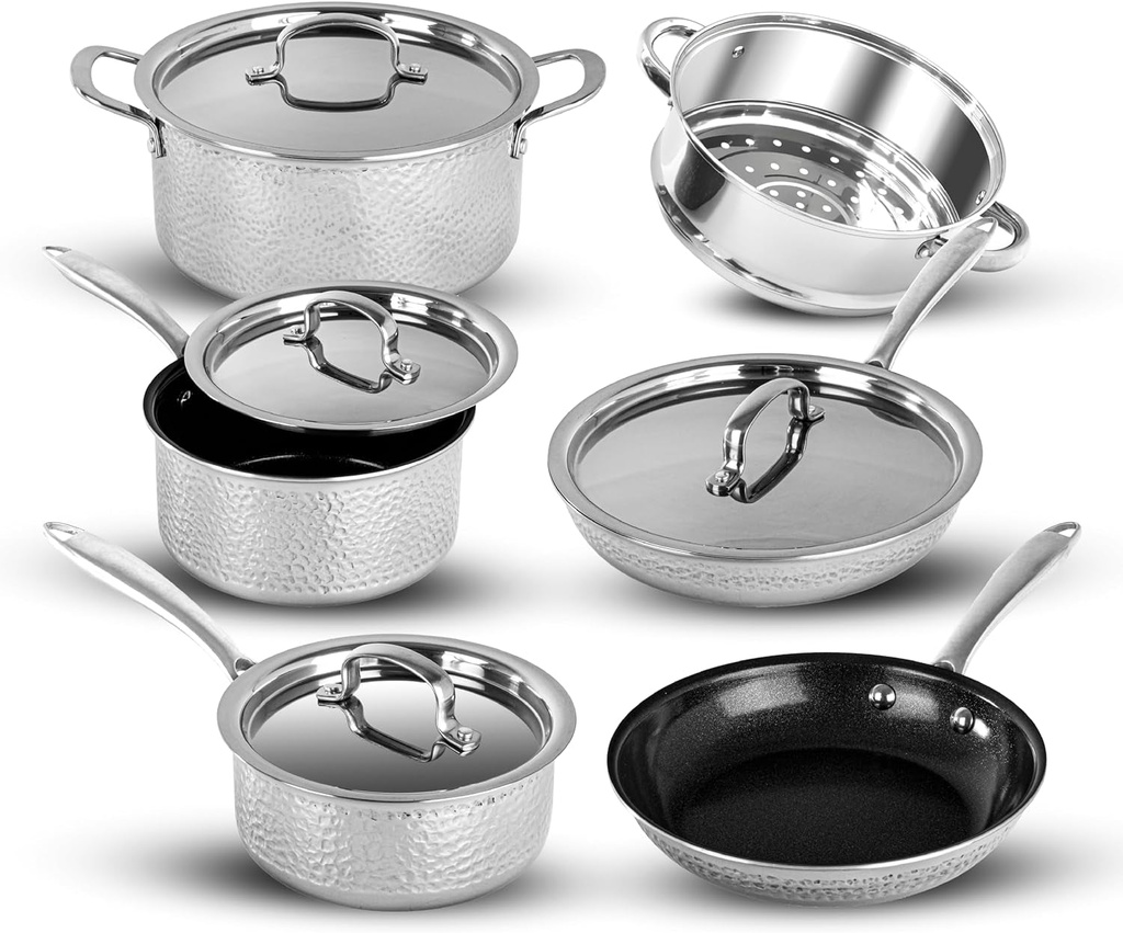 Granitestone 10 Pc Kitchen Pots and Pans Set Non Stick, Stainless Steel Cookware