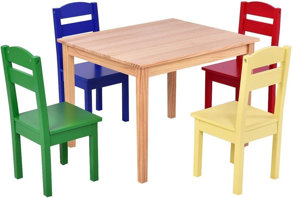 Costzon Kids Table and Chair Set, 5 Piece Wood Activity Table & Chairs for Child