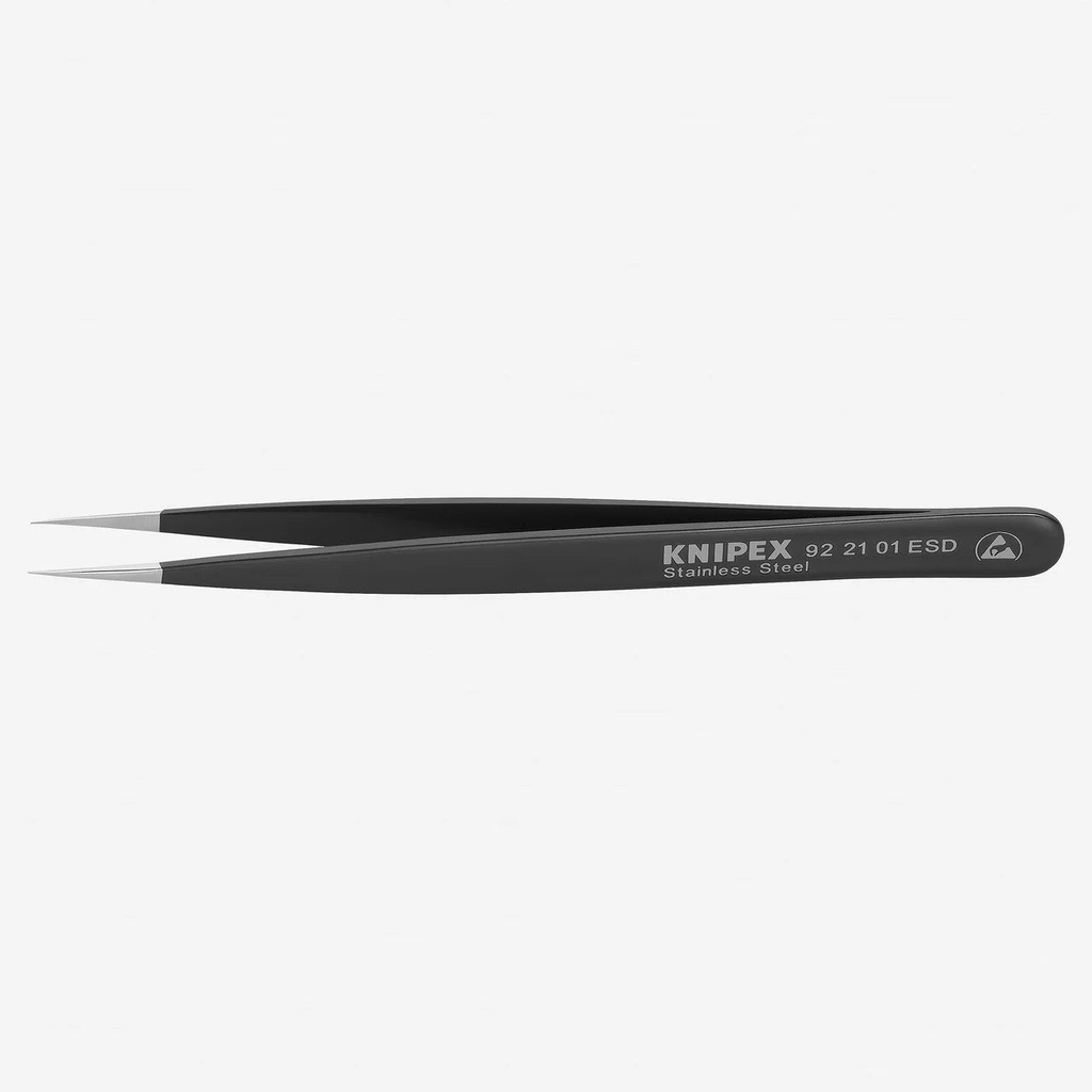 Knipex ESD Stainless Steel Gripping Tweezers, Needle-Point Tips, 5"