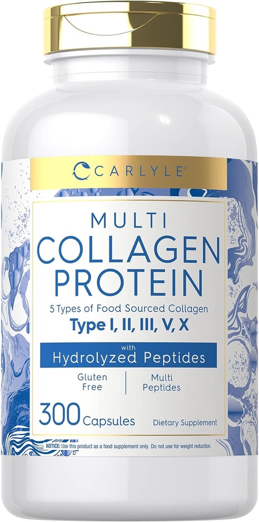 Carlyle Multi Collagen Protein Capsules 2000Mg | 300 Count | Type I, II, III, V,