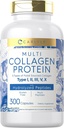 Carlyle Multi Collagen Protein Capsules 2000Mg | 300 Count | Type I, II, III, V,
