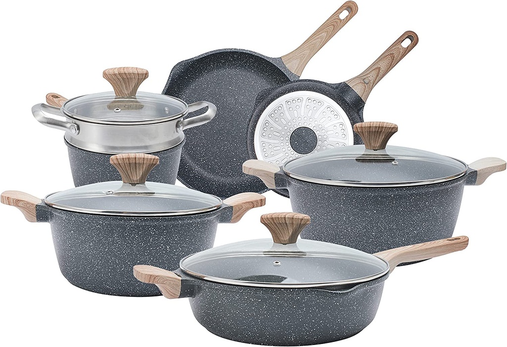 Country Kitchen 11 Piece Nonstick Induction Cookware Sets - Cast Aluminum Pots