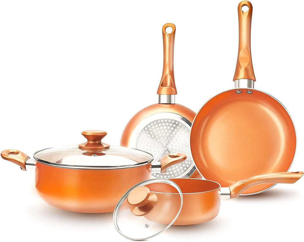 FRUITEAM 6-Piece Nonstick Kitchen Cookware Set, Ceramic Coating Cooking Stock /