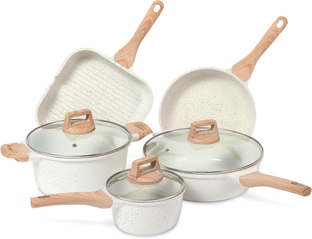ESLITE LIFE Nonstick Cookware Sets, 8 Pcs Ceramic Coating Pots and Pans Set Kitc