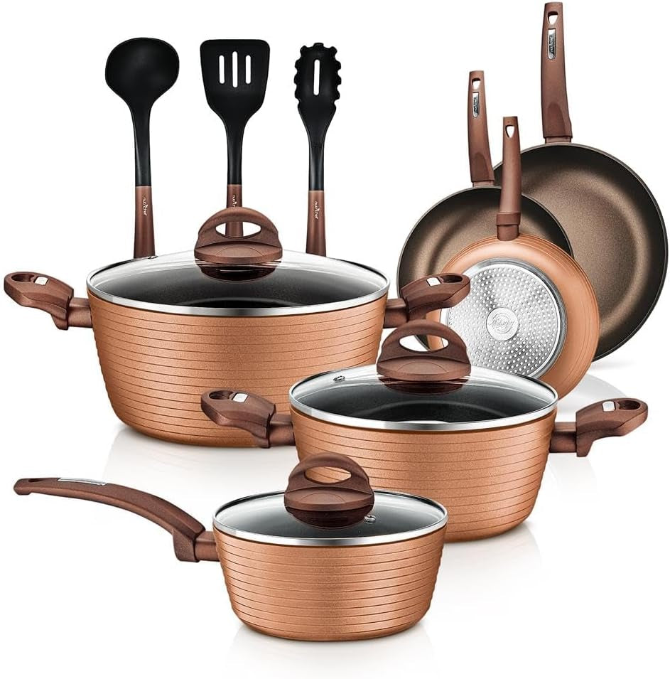 12-Piece Set) Nutrichef Kitchenware Pots&Pans Stylish Cookware, Non-Stick Coati