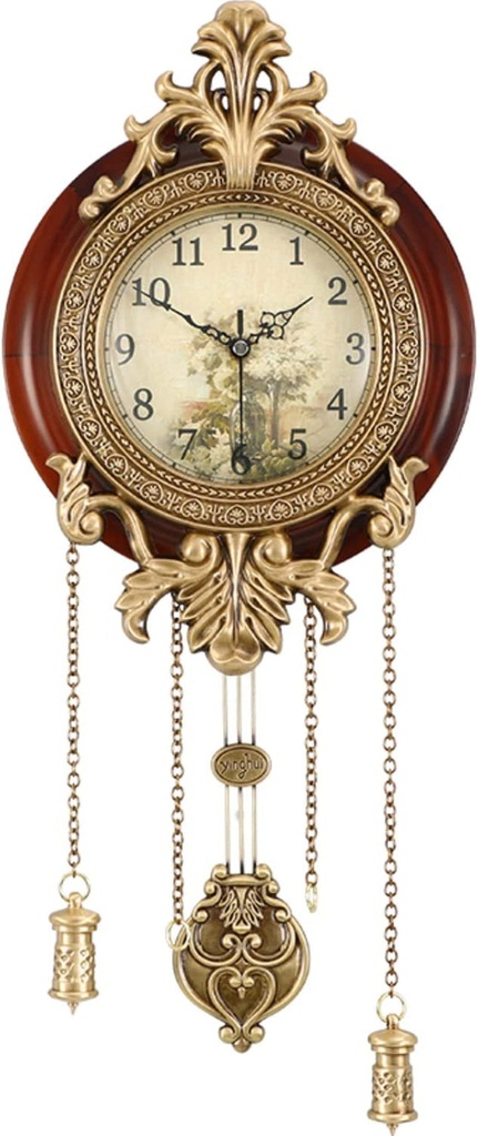 Aero Snail Dia 9-Inch Retro Style Vintage Wood Indoor Wall Clock with Swinging P