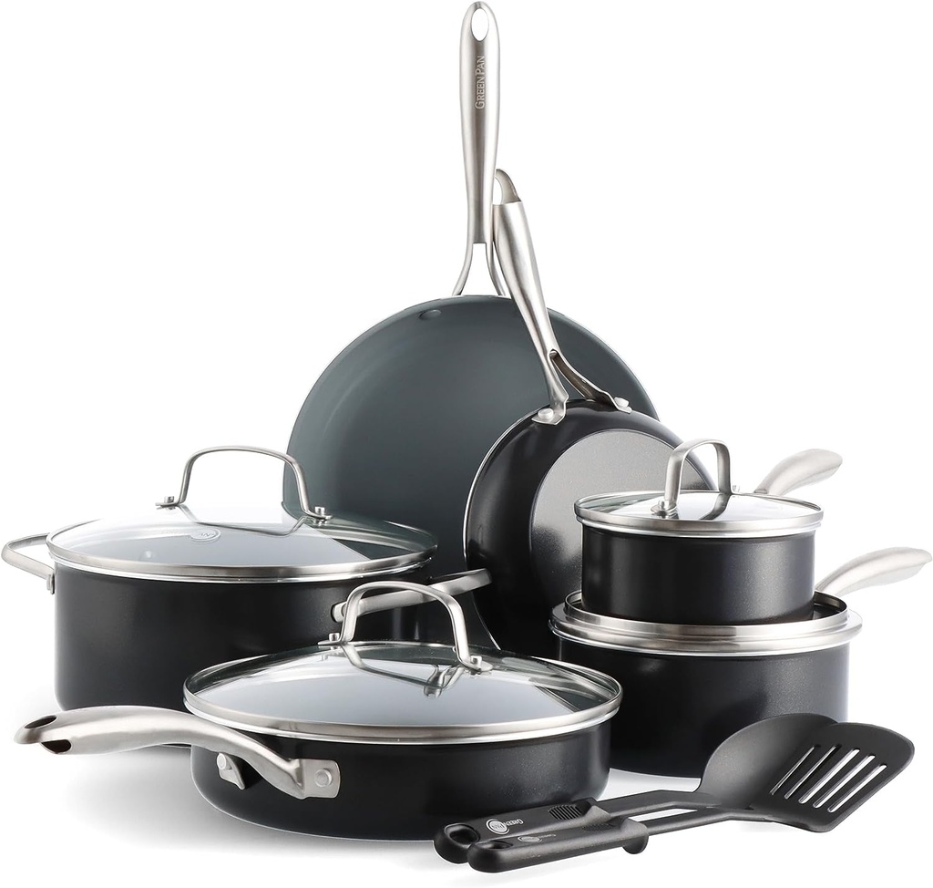Greenpan Swift Healthy Ceramic Nonstick, 12 Piece Cookware Pots and Pans Set, St
