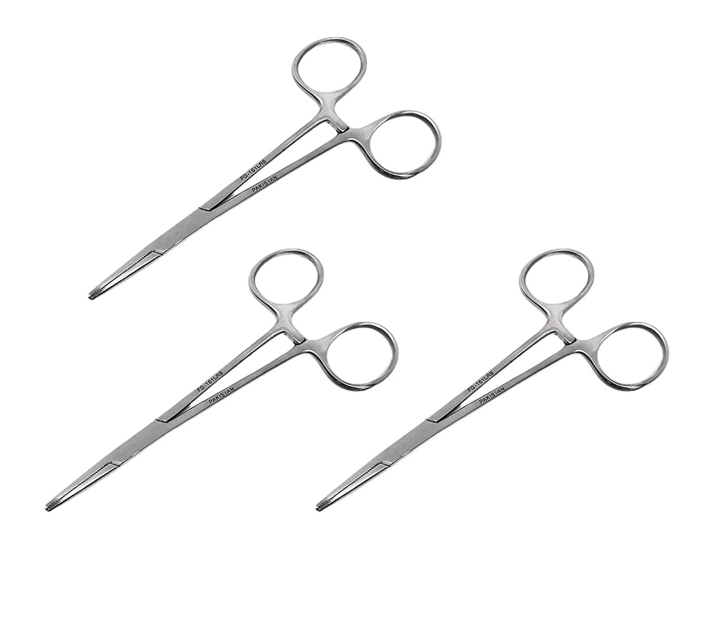 3PC Premium Mosquito Clamping Locking Forceps - (5 In. (12.7 Cm), Straight Jaws)