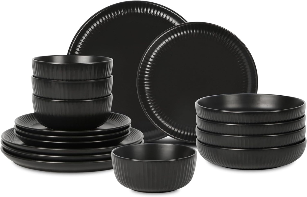 Stone Lain Logan 16-Piece Dinnerware Set Stoneware, Black