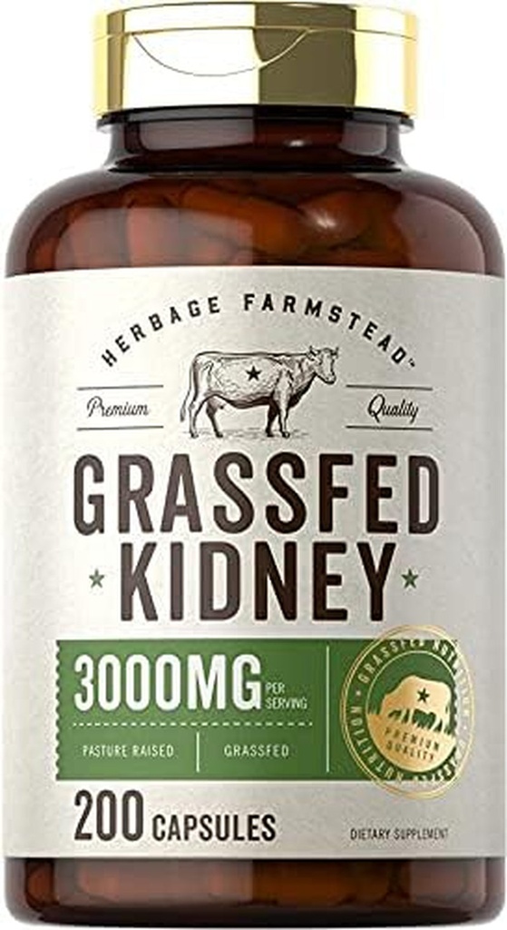 Carlyle Grass Fed Beef Kidney Supplement | 200 Capsules | 3000Mg | Pasture Raise