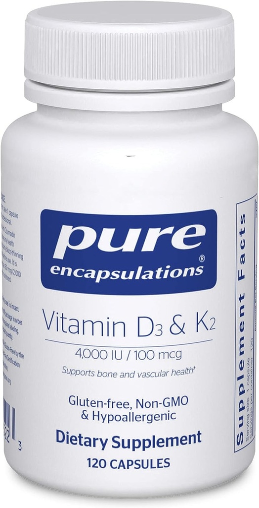 Pure Encapsulations Vitamin D3 & K2 | Bone and Vascular Health Support | 120 Cap