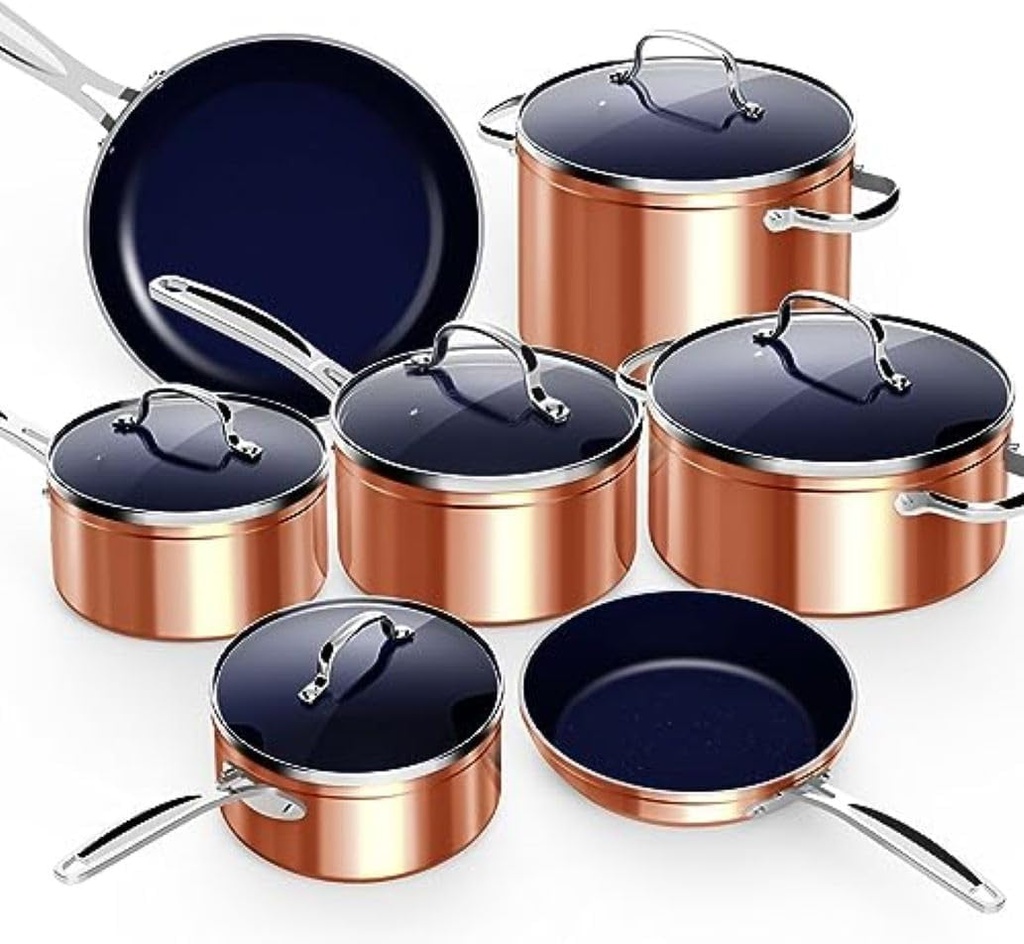 Nuwave 12Pc Forged Lightweight Cookware Set, G10 Healthy Duralon Ceramic Ultra N