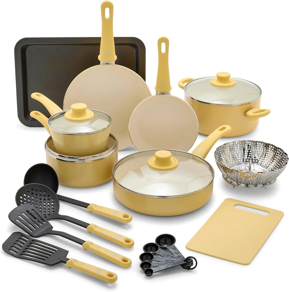 18 Piece Greenlife Soft Grip Healthy Ceramic Nonstick Kitchen Cookware Pots An