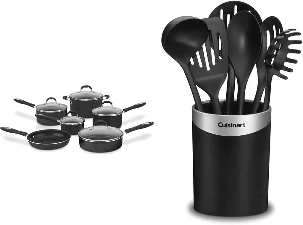 Cuisinart 11-Piece Set Advantage Nonstick Cookware, Black & CTG-00-CCR7 Curve Cr