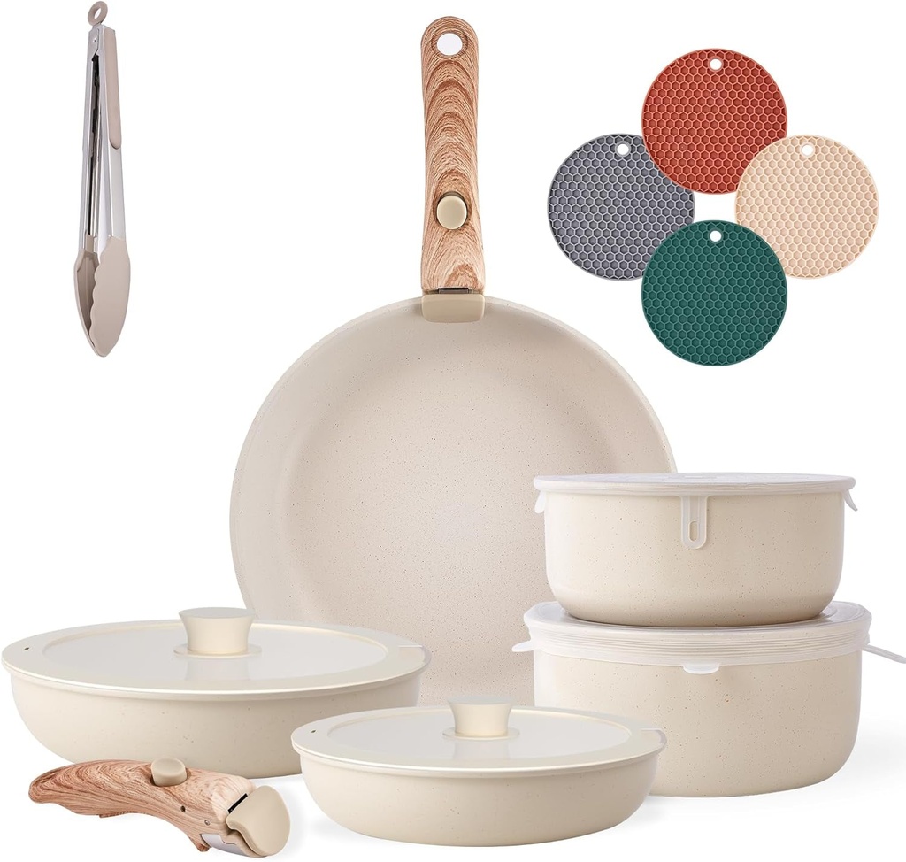 15 Piece Caannasweis Pots and Pans Set, Nonstick Cookware Sets Detachable Handle