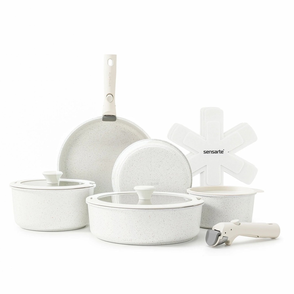 Sensarte Nonstick Pots and Pans Set with Detachable Handle, 8Pcs Cooking Pots An