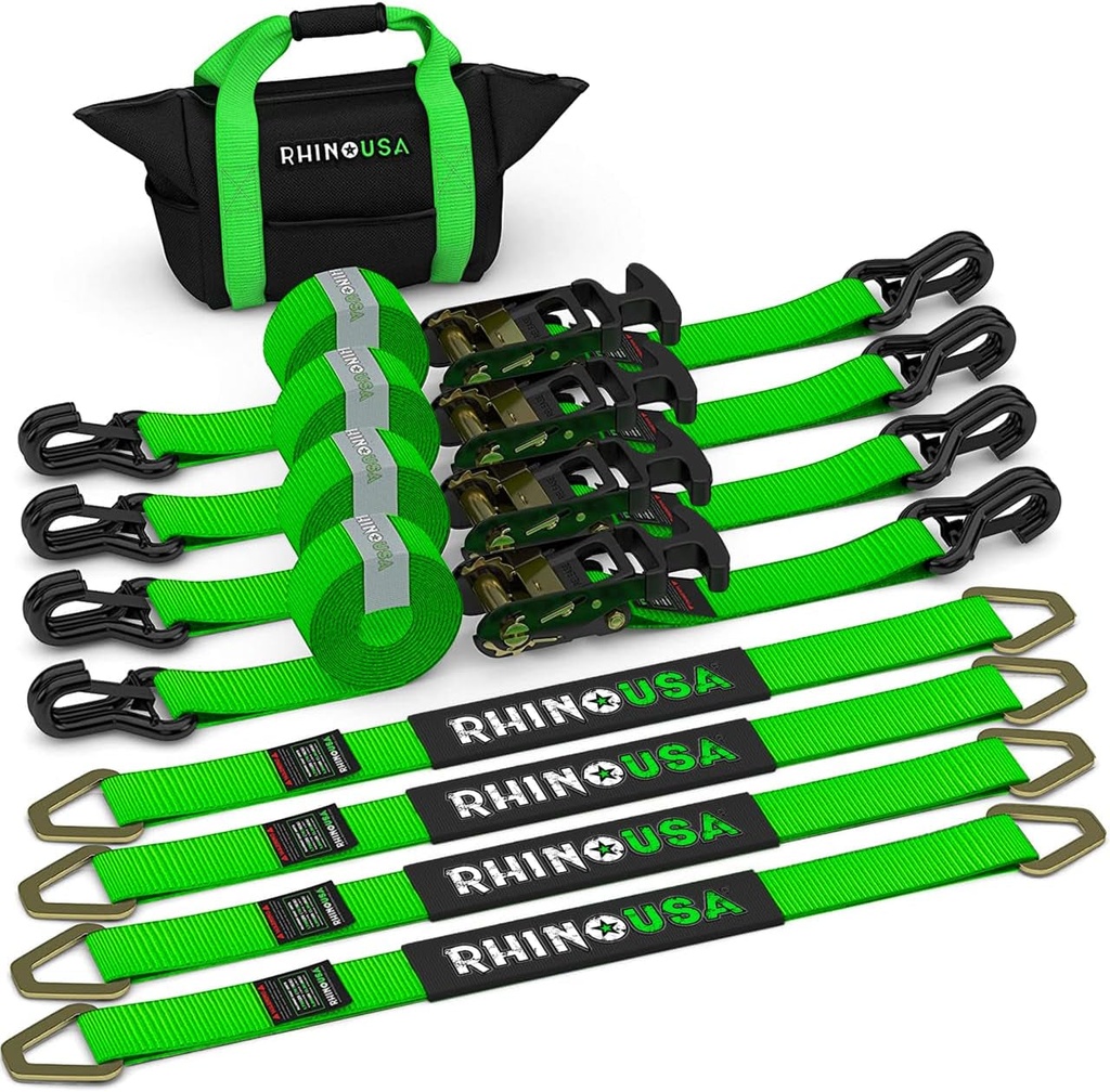 Rhino USA Ratchet Car Tie down Straps - Heavy Duty 11,128Lb Break Strength - Ult
