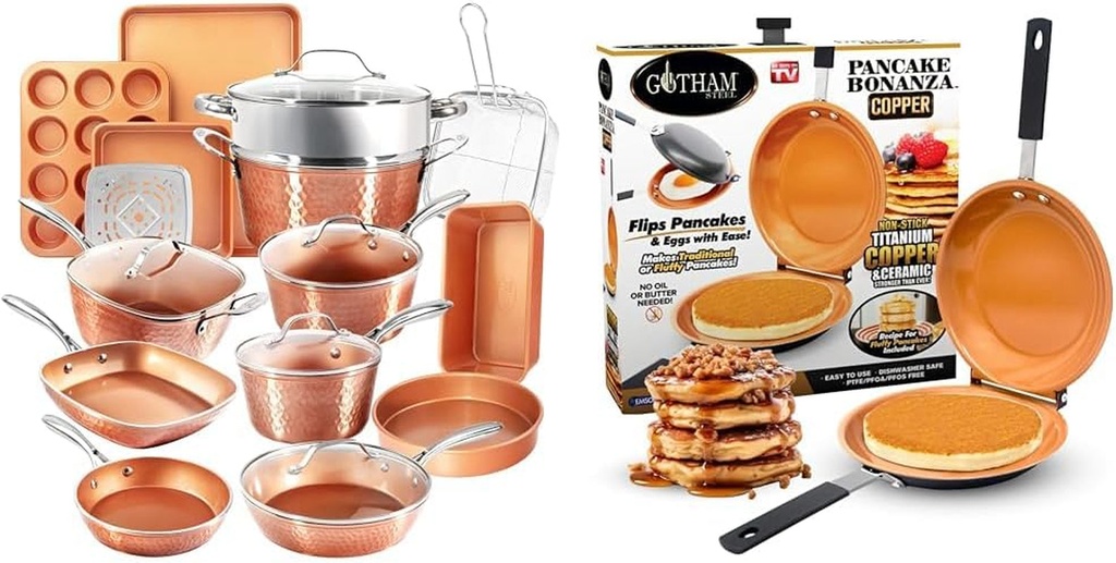 Gotham Steel Hammered Copper Collection – 20 Piece Premium Pots and Pans Set Non