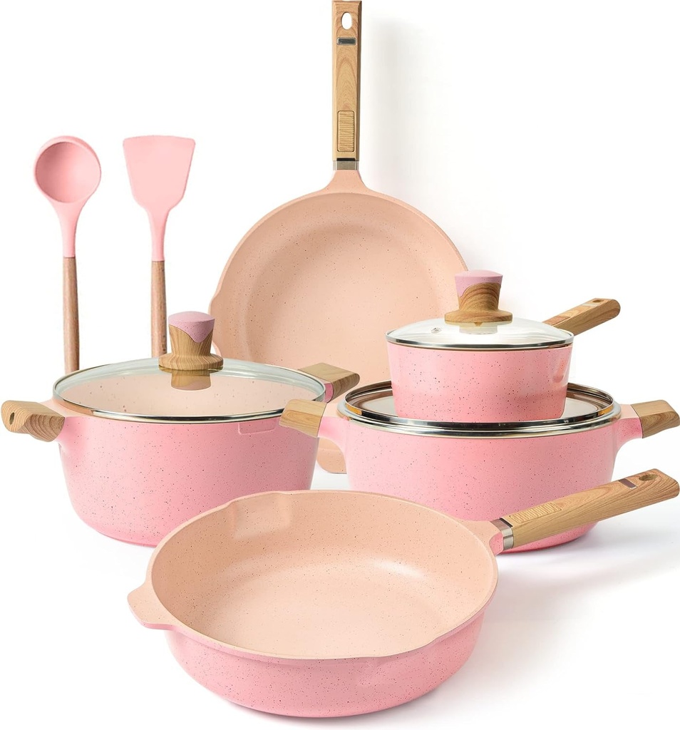 Pans and Pots Set Nonstick - YIIFEEO 16 PCS Granite Non Stick Induction Cookware