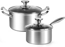 Stainless Steel Pots and Pans 4Pcs Nonstick Pot Set 1.5QT Saucepans&2.6Q