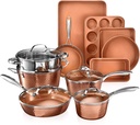 Gotham Steel Hammered Collection Pots and Pans Set, 15-Piece Premium Cookware &