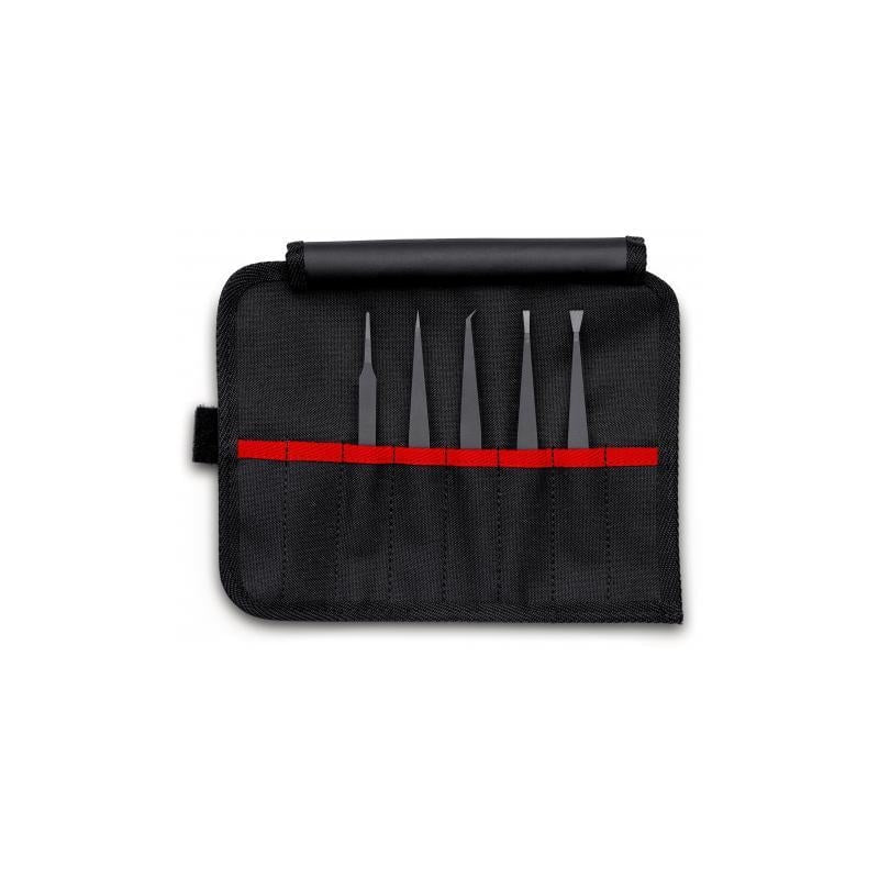KNIPEX Tools 92 00 05 ESD 5 Pc Plastic Tweezer Set in a Tool Roll-Esd, Silver
