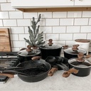 MAISON ARTS Pots & Pans Set Non Stick 15 Pcs Non-Toxic Hammered Black Induction