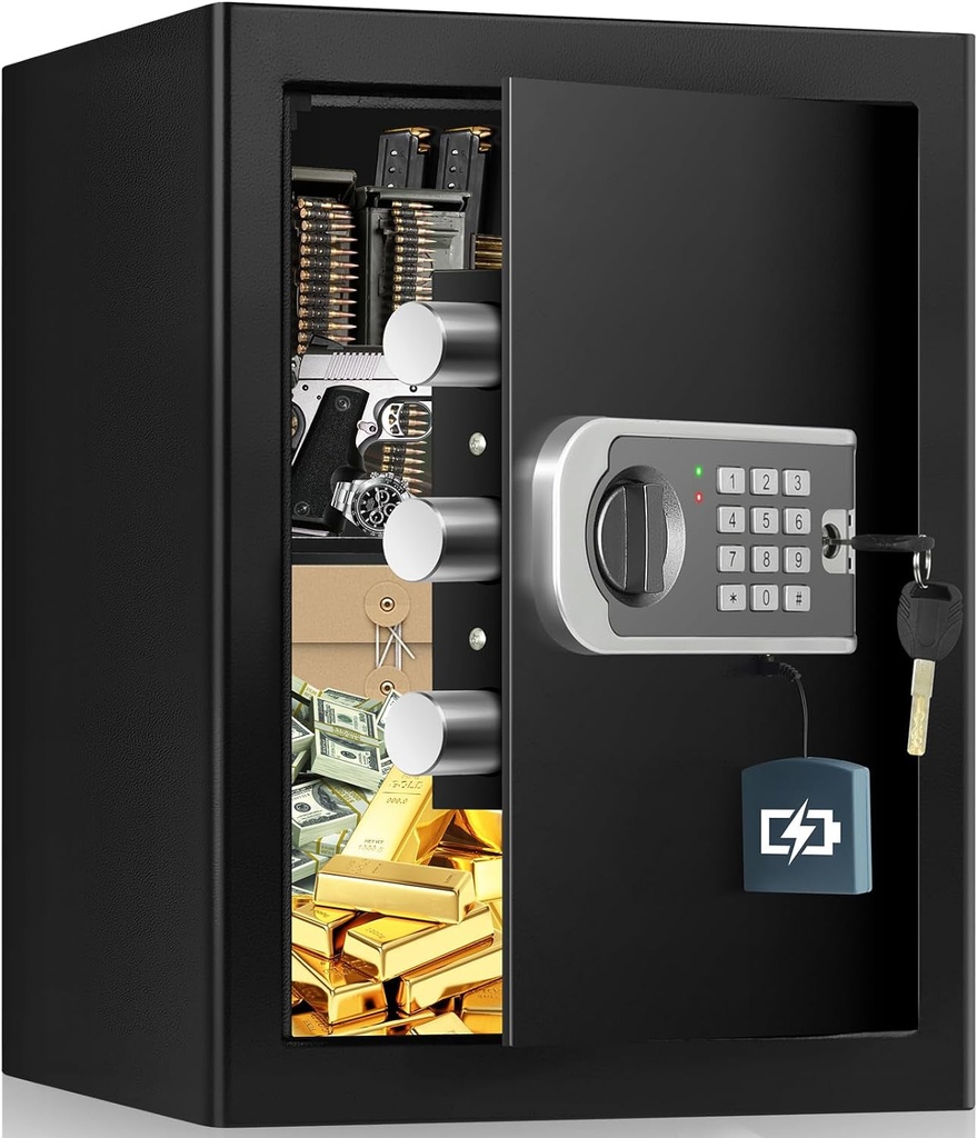 2.6 Cuft Large Home Safe Box with Backup Keys Keypad, Document Digital Security