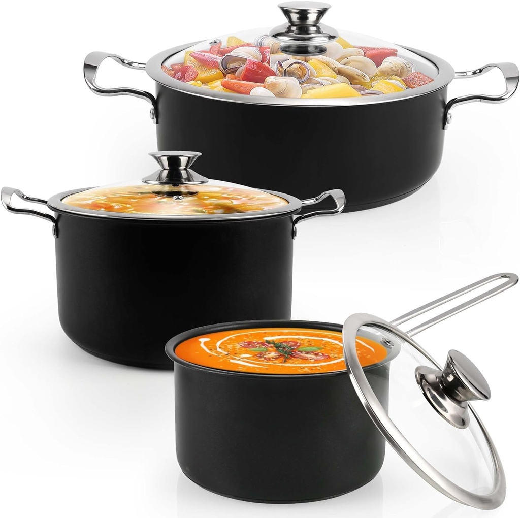 Induction Pots and Pans, Stainless Steel Cookeware Set 6Pcs with Lid, Induction