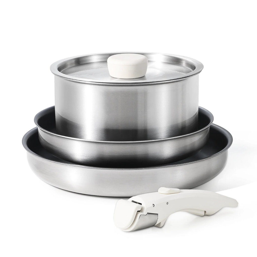 CAROTE 5Pcs Stainless Steel Pots and Pans Set with Removable Handle, Cookware Se