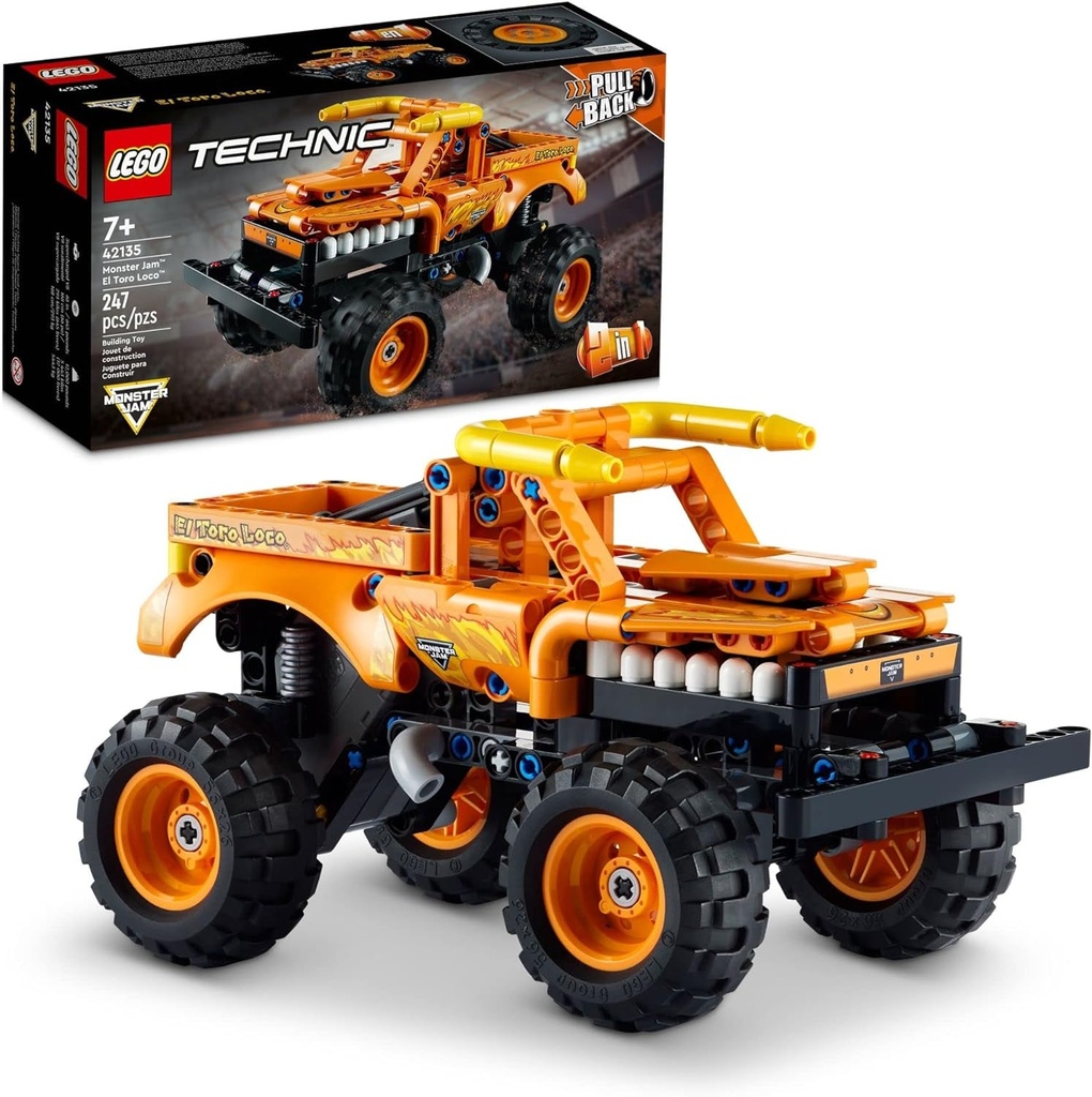 LEGO Technic Monster Jam El Toro Loco, 2 in 1 Pull Back Truck to off Roader Car