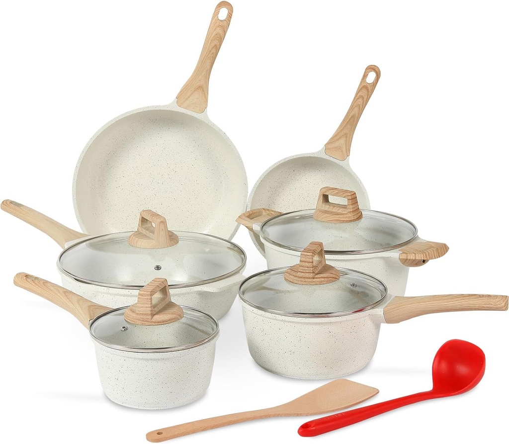 ESLITE LIFE Nonstick Cookware Sets, 12 Pcs Ceramic Coating Pots and Pans Set Kit