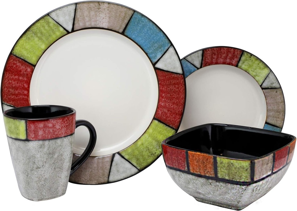 16 Piece Multi-Color Elama Stoneware Dinnerware Collection,