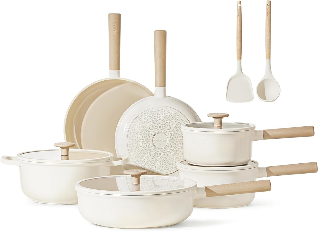 CAROTE 12 Pcs Pots and Pans Set, Nonstick Ceramic Cookware Sets, Health Non Stic