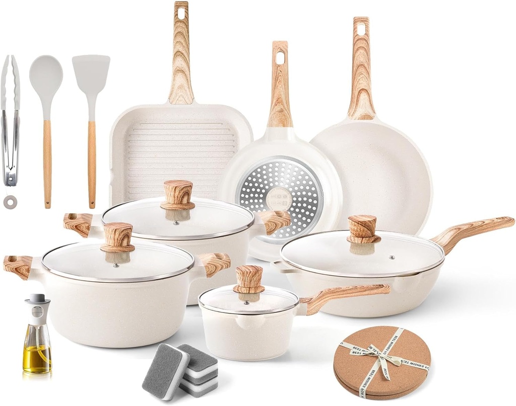 20 Piece Caannasweis Marble Stone Nonstick Cookware Set - Granite Frying