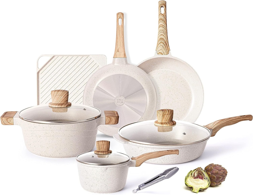 10 Piece Pots and Pans Set - Caannasweis Nonstick Granite Stone Cookware Sets