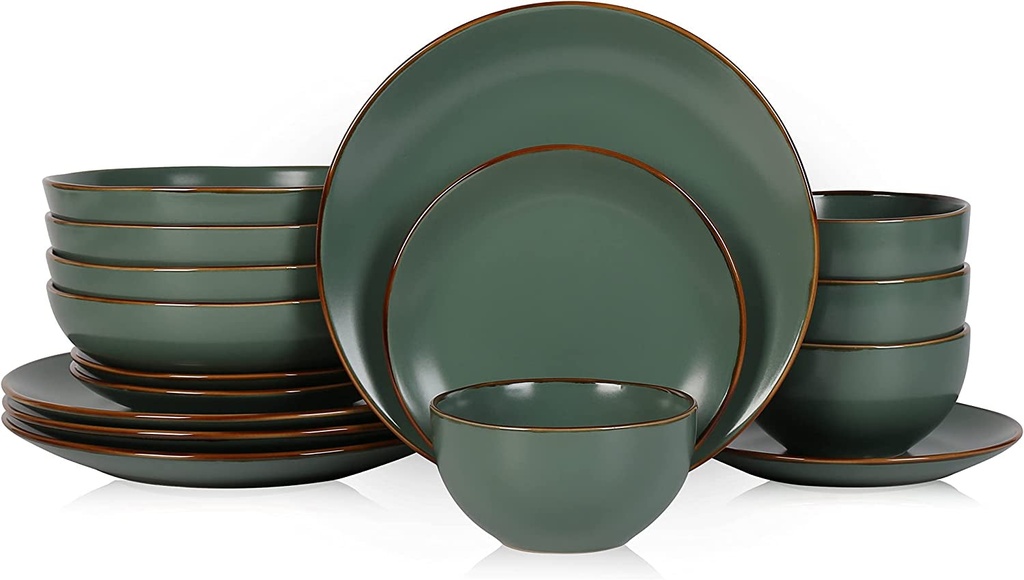 Stone Lain Brasa Modern Stoneware 16 Piece Dinnerware Sets, Plates and Bowls Set