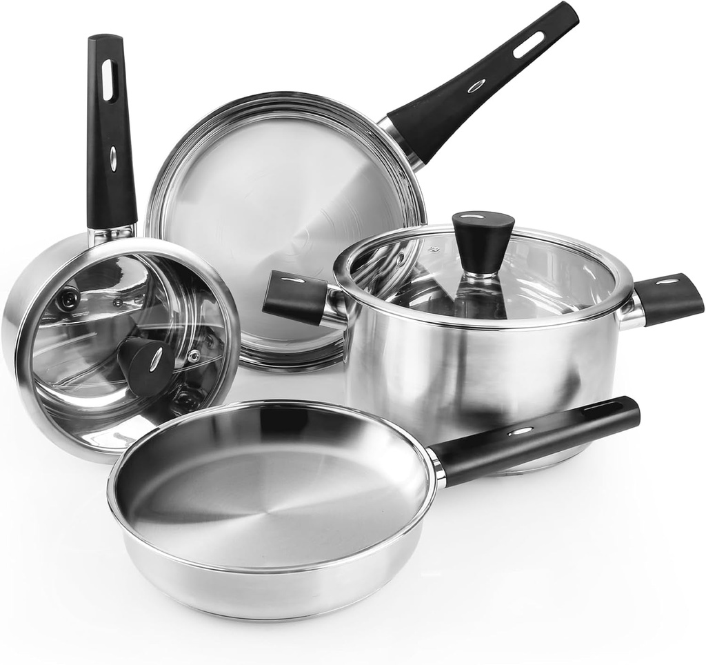 Meythway Stainless Steel Pots and Pans Set Nonstick, 6-Piece Kitchen Cookware Se