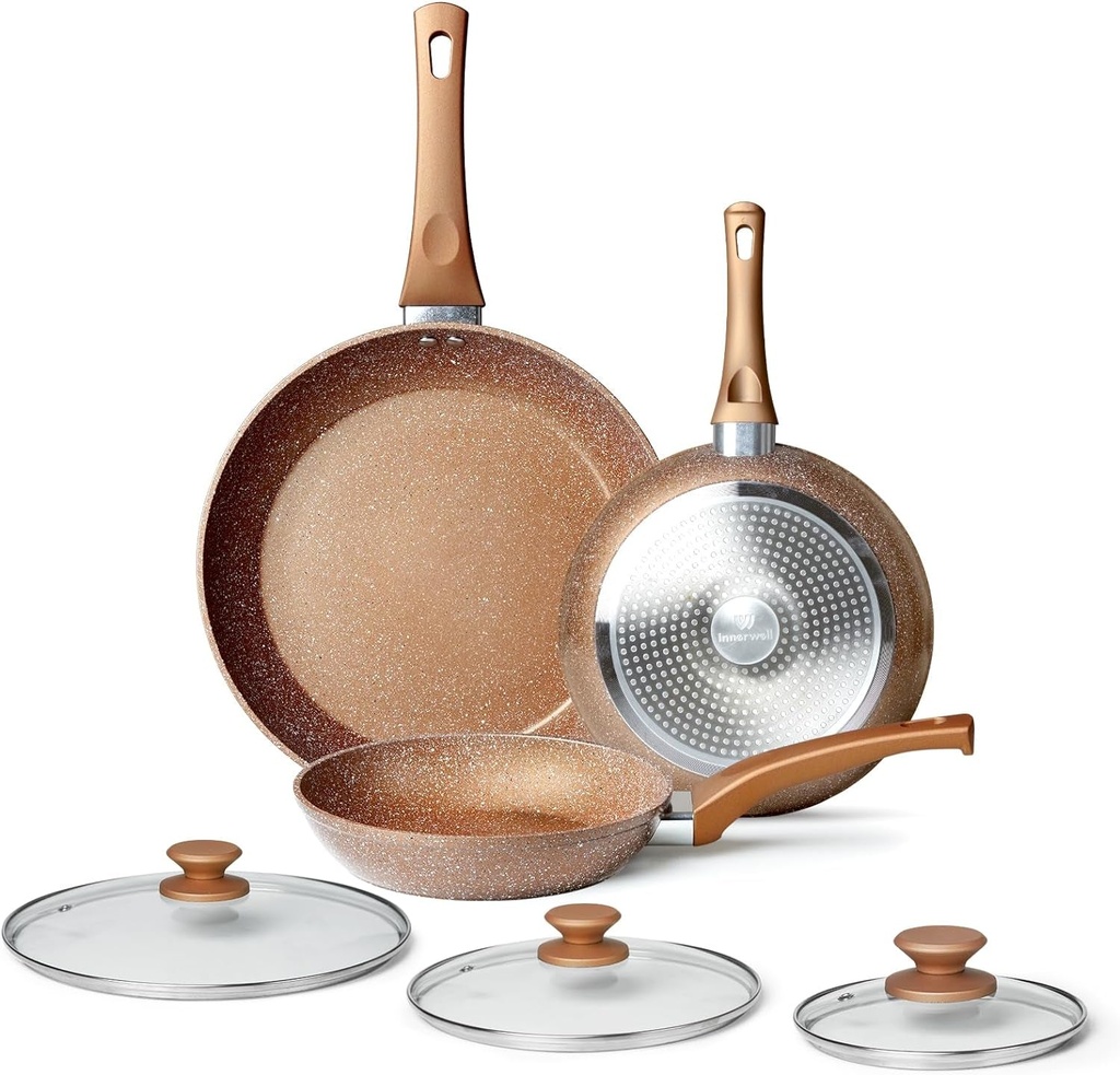 Frying Pan Set with Lids - Nonstick Frying Pan Set 3 Pcs, Non Stick Granite Cook